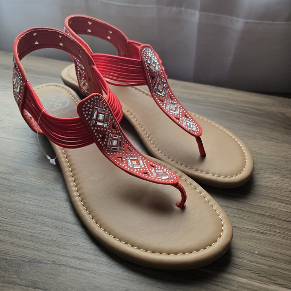 Daisy Fuentes Red Beaded Sandals - Picture 1 of 3